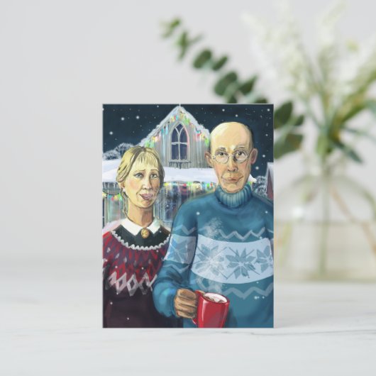 Amerikaanse gothic - winterparodie briefkaart (Staand voorkant)