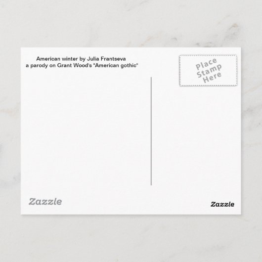 Amerikaanse gothic - winterparodie briefkaart (Achterkant)