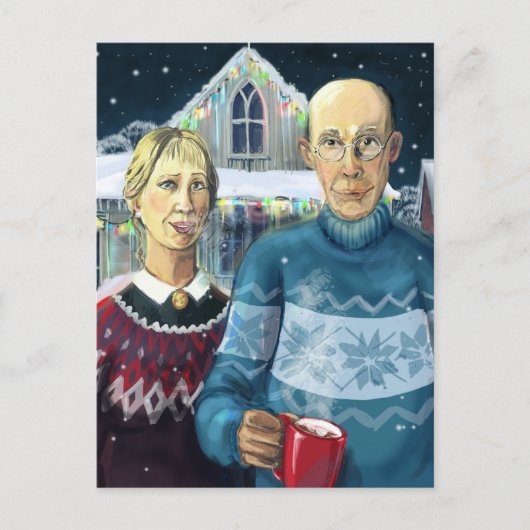 Amerikaanse gothic - winterparodie briefkaart (Voorkant)