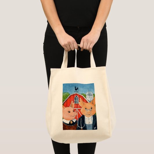 Amerikaanse gothische vlek, varkens, schuur, boerd tote bag (Voorkant (product))