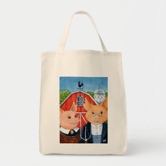 Amerikaanse gothische vlek, varkens, schuur, boerd tote bag (Voorkant)