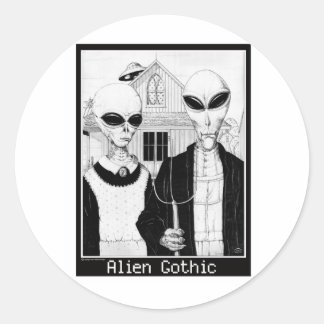 Amerikaanse gotiek, buitenaardse portretten, alien ronde sticker