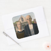 Amerikaanse gotiek: platteland leeft arm boer vierkante sticker (Envelop)