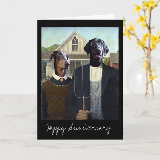 Amerikaanse Gotische grappige Doberman Kaart (Gele Bloem)