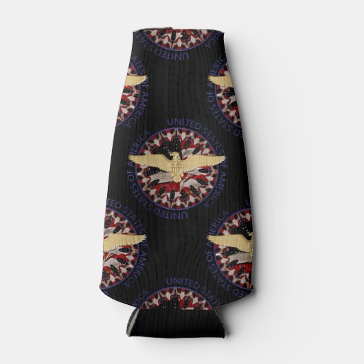 Amerikaanse goudadelaar, vlag zwarte-blauwe-flesko flesjeskoeler (Voorkant)