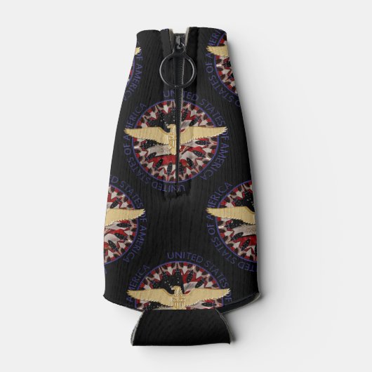 Amerikaanse goudadelaar, vlag zwarte-blauwe-flesko flesjeskoeler (Achterkant)