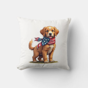 Amerikaanse Gouden Puppy Vintage Patriottisch T-sh Kussen