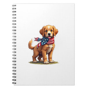 Amerikaanse Gouden Puppy Vintage Patriottisch T-sh Notitieboek