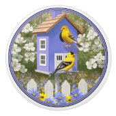 Amerikaanse goudfinch vogelhuis - bloemtuin keramische knop (Voorkant)