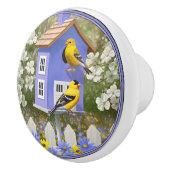 Amerikaanse goudfinch vogelhuis - bloemtuin keramische knop (Rechts)