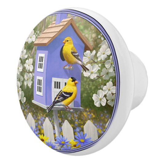 Amerikaanse goudfinch vogelhuis - bloemtuin keramische knop (Rechts)