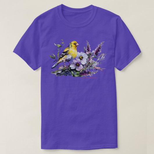 Amerikaanse goudvink achtertuin vogels lavendel tu t-shirt (Design voorkant)