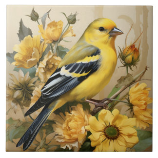 Amerikaanse goudvink, gele en zwarte vogel tegeltje