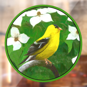 Amerikaanse goudvink in winterschilderij - Wild Bi Raamsticker
