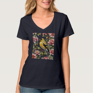 Amerikaanse Goudvink Tussen Roze Rhododendron Bloe T-shirt