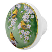 Amerikaanse goudvinken en roze appelbloesems keramische knop (Rechts)