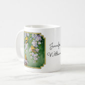 Amerikaanse goudvinken en roze appelbloesems koffiemok (Voorkant links)