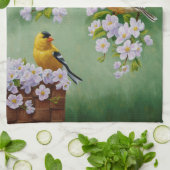Amerikaanse goudvinken en roze appelbloesems theedoek (Gevouwen)