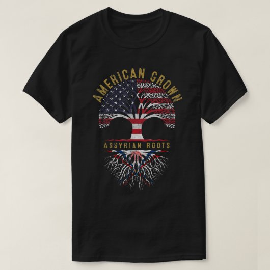 Amerikaanse Groene Assyrische Roots Boom Vlaggenfa T-shirt (Design voorkant)