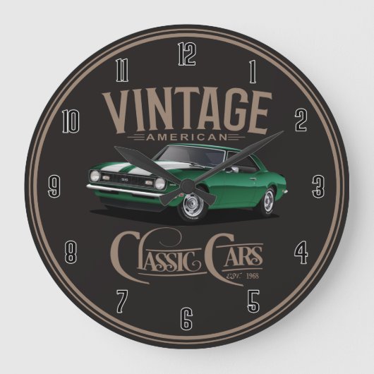 Amerikaanse Groene Klassieke Camaro Grote Klok (Voorkant)