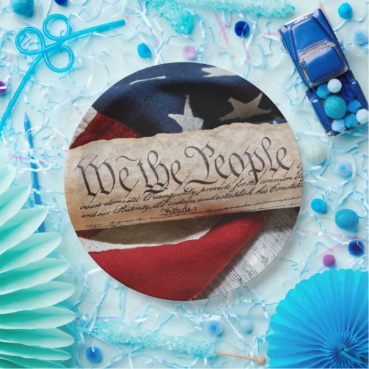 Amerikaanse grondwet en vlag papieren bordje (Feest)