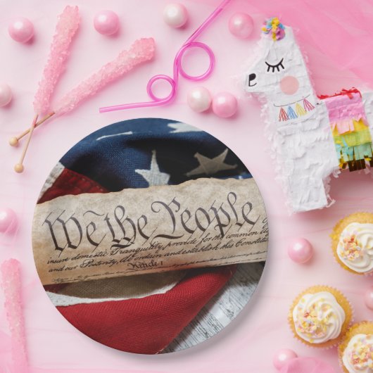 Amerikaanse grondwet en vlag papieren bordje (Feest)