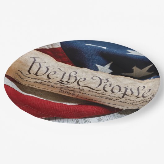 Amerikaanse grondwet en vlag papieren bordje (Gekanteld)
