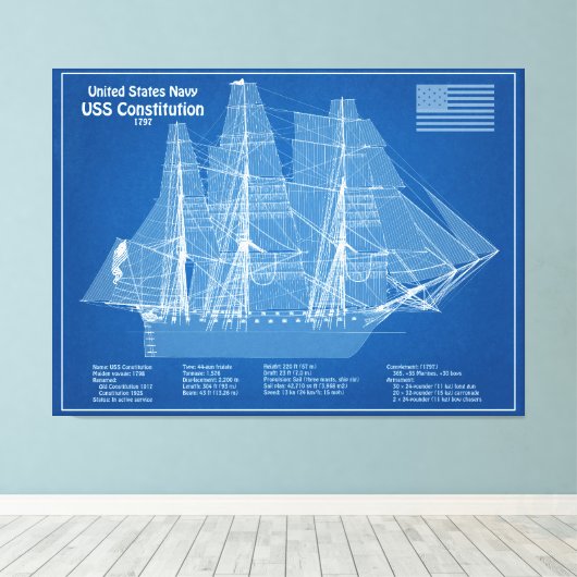 Amerikaanse grondwet - Scheepsblauwdruk plannen AB Canvas Afdruk (Insitu (Houten vloer))