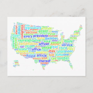 Amerikaanse grondwet Word Cloud Map op witte achte Briefkaart