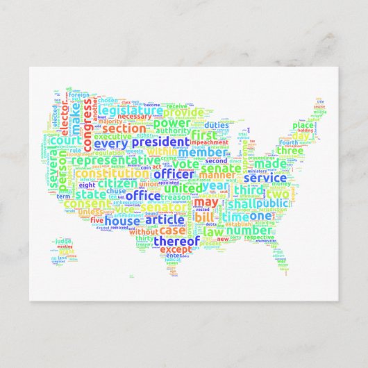 Amerikaanse grondwet Word Cloud Map op witte achte Briefkaart (Voorkant)