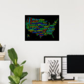 Amerikaanse grondwet Word Cloud Map op zwarte acht Poster (Thuiskantoor)