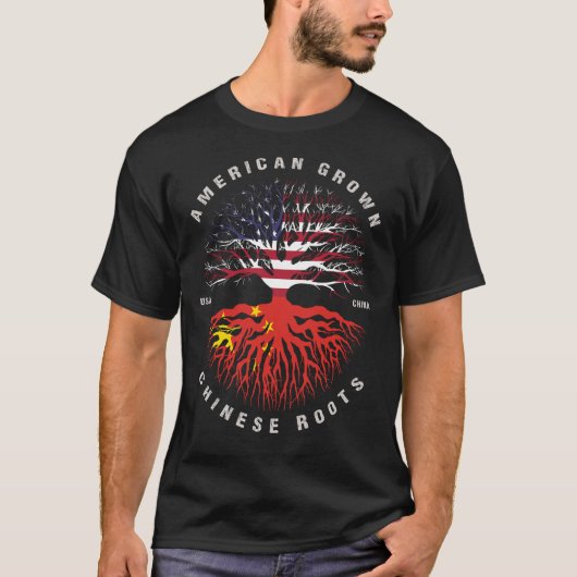 Amerikaanse Groot-Chinese Roots China vlag T-shirt (Voorkant)