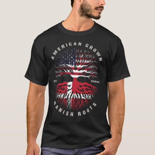 Amerikaanse Groot Deens Roots Denemarken vlag T-shirt (Voorkant)