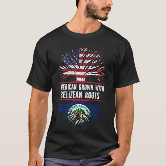 Amerikaanse Groot met Belizean Roots VS vlag T-shirt (Voorkant)