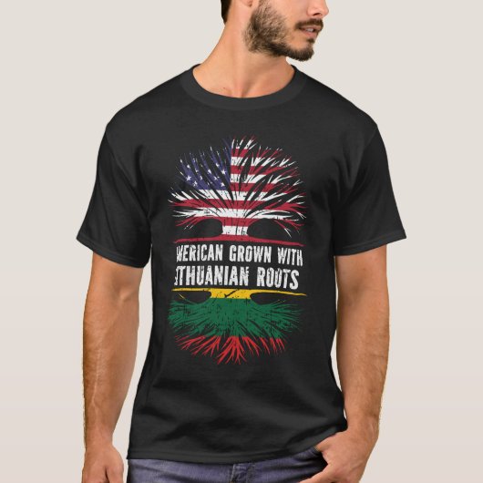 Amerikaanse Groot met Litouwse Roots Vlag VS T-shirt (Voorkant)