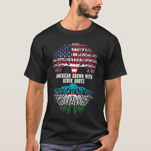 Amerikaanse Groot met Oezbeekse Roots VS-vlag T-shirt (Voorkant)