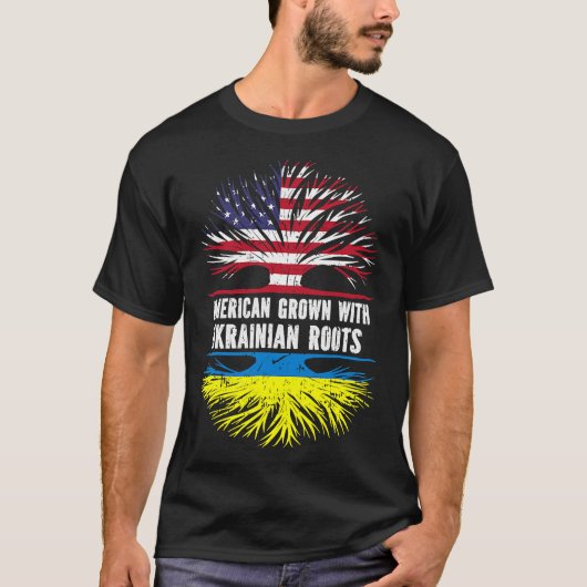 Amerikaanse Groot met Roots VS vlag Oekraïne T-shirt (Voorkant)