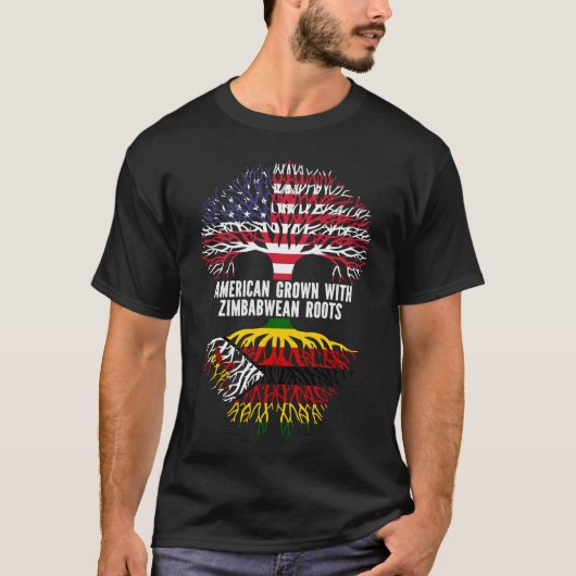 Amerikaanse Groot met Zimbabwaanse Roots VS-vlag T-shirt (Voorkant)