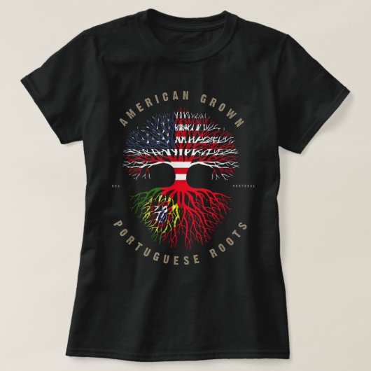 Amerikaanse Groot Portugese Roots vlag T-shirt (Design voorkant)