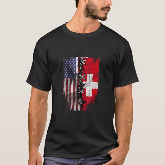 Amerikaanse Groot Zwitsers Roots Vlag Zwitserland T-shirt (Voorkant)