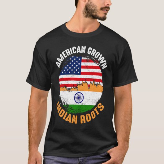 Amerikaanse Grown Indian Roots  vlaggen voor manne T-shirt (Voorkant)