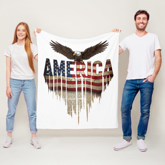 Amerikaanse grunge vlag en adelaar fleece deken (In situ)