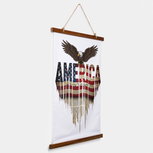 Amerikaanse grunge vlag en adelaar hangend wandkleed (Gebogen)