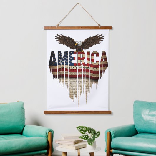 Amerikaanse grunge vlag en adelaar hangend wandkleed (Woonkamer)