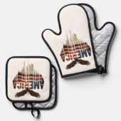 Amerikaanse grunge vlag en adelaar ovenwant & pannenlap set (Voorkant / Achterkant)