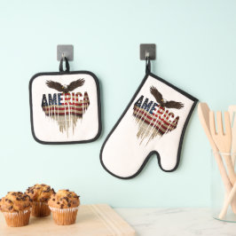 Amerikaanse grunge vlag en adelaar ovenwant & pannenlap set