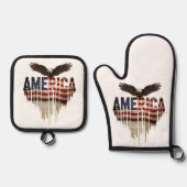 Amerikaanse grunge vlag en adelaar ovenwant & pannenlap set (Voorkant)