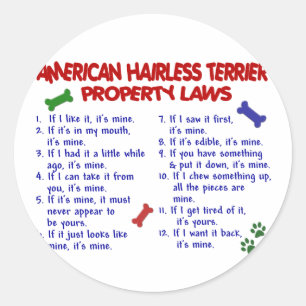 AMERIKAANSE HAARLOZE TERRIER Eigendomswetgeving 2 Ronde Sticker
