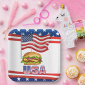 Amerikaanse Hamburger 4 juli Onafhankelijkheidsdag Papieren Bordje (Feest)