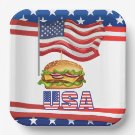 Amerikaanse Hamburger 4 juli Onafhankelijkheidsdag Papieren Bordje
